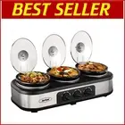 Triple Slow Cooker Buffet Server - 4.5 Quart Oval Design with Glass Lids