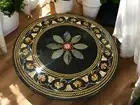 Round Black marble Coffee End Table Semi Precious handmade Arts Console Bar Desk