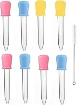 8PCS Liquid Droppers, Reusable Plastic Pipettes Transfer Eyedropper with Bulb Tip for Candy,5ml Pipette Water Dropper Plastic Candy Dropper with Cleaning Brush for Kids (Pink,Blue,Yellow)