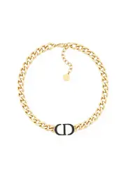 Dior 30 Montaigne Necklace Gold Finish Metal and Black Lacquer