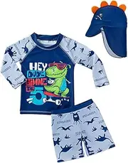 [outret] Baby Toddler Boys 3-Pieces Swimsuit Sets Blue Shark Bathing Suit Rash Guards Sunsuit Swimwear with Hat UPF 50+ FBA