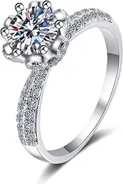 [Moisza] Moissanite - Floral Round Cut 6-Prong Pave Solitaire 1/2/3/5 Carat D Color VVS Moissanite Diamond S925 Engagement Ring