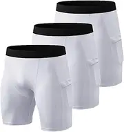 [LEICHR] 1/3 Pack Men Compression Shorts Spandex Running Athletic Baselayer Underwear Workout Training Shorts Pocket