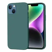 For Apple iPhone 14 Silicone Silky Soft Case with Microfiber TPU Ultra Slim Anti Scratch Shockproof Cover (Dark Green)