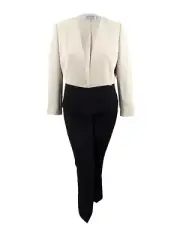Tahari ASL Women's Colorblocked Pantsuit (16, Beige/Black)