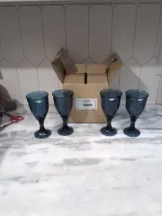 Vintage Noritake Midnight Blue Swirl Wine Glasses 610 - Set of 4 NIB, 7"