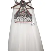 NWT Sherri Hill Size 4 Bohemian White/ Embroidered Dress Wedding Formal Prom