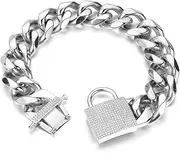 Aiyidi Strong Dog Chain Collar Heavy Duty Stainless Steel Silver Dog Chain Wide 23MM Thick Cuban Link Choke Chain Dog Collar for Medium Large Dogs(26inches)