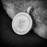 White Gold Over Real Silver "Celestial Jesus Face Medallion" Religious Pendant