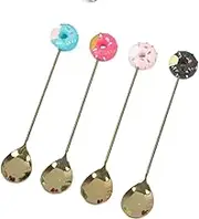 Tea Spoon Dessert Spoons 4pcs/Set Donut Candy Spoon/Fork Milk Coffee Stirring Spoon Kitchen Cutlery Creative Lollipop Coffee Spoon Fruit Fork HEHG233-C1