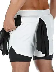 [Generic] Mens 2 in 1 Running Workout Shorts Quick Dry with Liner, Athletic Gym Shorts for Men with Pockets