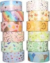 YUBX Washi Tape, 12 Rolls Masking Tape Decorative Gold Foil Print for Arts and Crafts, Scrapbooking, Bullet, Journal, Planning, Gifts, Decoration (Candy 12)