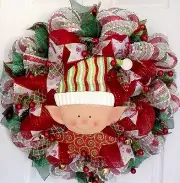 Christmas Elf Wreath With Jingling Bells Handmade Deco Mesh