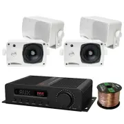 Pyle PFA540BT 5-Channel Bluetooth/FM Amp Receiver, 4x 3.5'' 200W White Speakers