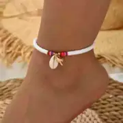 Soft Clay Anklet Shell Coconut Pendant Colorful Beaded Summer Beach Vacation