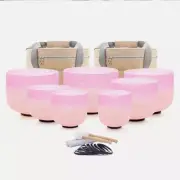7-12" 432Hz Set of 7pcs Chakra CDEFGAB Note Pink Frosted Crystal Singing Bowl
