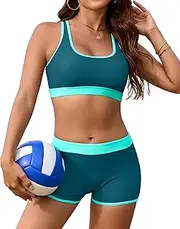 [Jolefille] Womens High Waisted Bikini Sets 2 Piece Swimsuits Tummy Control Bathing Suit Color Block Short Swim Suits