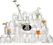 30 Pcs Glass Bud Vase Set，Small Glass Vases for Flowers，Clear Bud Vases in Bulk，Vintage Vases for Centerpieces，Small Glass Bud Vase for Rustic Wedding Decorations，Home Table Flower Décor
