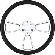 Universal Racing Steering Wheel, 14 Inch 6 Hole Silver Aluminium 3 Spoke Classic Vintage Steering Wheel With Horn Buttons Leather Grips For Racing/Rally/Motorsport