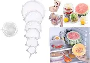 6 Packs Silicone Stretch Lids Food Covers silicone Lids Reusable Stretchable to Fit Various Shapes of Containers Bowls Microwave Dishwasher Freezer Safe (White Colour)