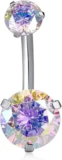 [Candyfancy] 14G Belly Button Ring Surgical Steel Round Cubic Zirconia Curved Barbell Navel Rings Belly Piercings Jewelry