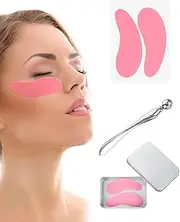 WUNZILO 1 Pair of Reusable Eye Patches, Silicone Eye Pads, Reusable Under-Eye Mask for Padding Fine Lines and Wrinkles with Metal Eye Cream Applicator and Tin Box (Pink)