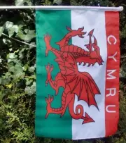 WALES CYMRU LARGE HAND WAVING FLAG 18" X 12" WITH 24" POLE flags WELSH DRAGON