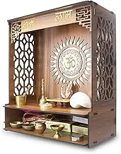 Wooden Mandir for Home Pooja with LED Spot Light - Wall Temple for Home, Home Temple Pooja Ghar, Pooja Mandir for Home in USA, Puja Mandir for Home in USA, Wooden Temple (H-18, L-16, W-8.75 Inches)