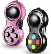 2 Pieces Fidget Pad Sensory Fidgets Controller Pad Handheld Fidget Game Pad Sensory Educational Toy for ADHD ADD OCD Autism Anxiety Stress Relief (Starry Purple and Black Style)