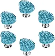 Joyindecor Seashell Ceramic Drawer Pulls Handles for Kitchen Cabinet Dresser Cupboard Wardrobe, Beach/Ocean Theme Knobs, Pack of 6 (Blue)