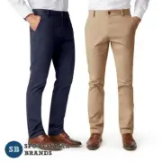 Mens Chino Pants Cotton Stretch Comfortable Flat Front Casual Tailored BS724M
