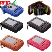 Mens RFID Blocking Genuine Leather Wallet Card Holder Zipper Purse Front Pocket