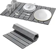 Large Foldable Stone Dish Drying Mat, Heat-Resistant Mat for Kitchen Counter,Instant Drying,Fast Dry Pad for Utensils,Pots and Bottles,Diatomaceous Earth Mats, Dark Gray, 60 × 40cm