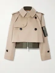 [Sacai] Sacai - Layered Shell-trimmed Cotton-blend Gabardine And Knitted Jacket - Brown - 3 3 Brown