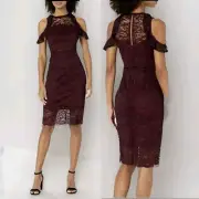 NWT BEBE LACE PEEKABOO COULD SHOULDERS PENCIL DRESS SIZE 2