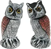 2 Pack Fake Owl Decoy to Scare Birds, Bird Deterrent with 360° Rotating Head Away from Gardens and Patios, Plastic Bird Scarecrow Fake Owl Decoy Sculpture to Frighten Birds for Outdoor Garden Yard