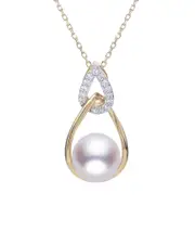 14K 0.11 ct. tw. Diamond 9-9.5mm Pearl Wrap Pendant Necklace
