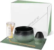 ZENS Matcha Whisk Set, 17oz Ceramic Matcha Set with Bowl and Bamboo Whisk, Scoop, (Chasen Holder) -Tea Towel, 5pcs Matcha Kit for Matcha Lovers, Sage Green