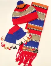 POTTERY BARN KIDS Scarf Mittens Hat LITTLE PEOPLE Set Alpaca Wool Knit Red NWT