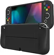 PlayVital ZealProtect Soft Protective Case for Nintendo Switch OLED, Flexible Protector Joycon Grip Cover for Nintendo Switch OLED with Thumb Grip Caps & ABXY Direction Button Caps - Black