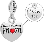 [NARTGO] I Love You Mom Charm for Mother Compatible With Pandora Charms Bracelets, Metal, No Gemstone