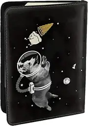[EdWal] Space Corgi Print Passport Cover with Credit Card Holder Leather Passport Case, for Women Men Family ID Travel, Black, One Size