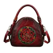 New Shoulder Bags For Women Vintage Pu Leather Handbag Chinese Style Handmade Embossed Flower Female Shell Handbags