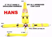 YELLOW SAFETY HARNESS HANS RACING SFI 16.1 5 POINT V ROLL BAR MOUNT 3" CAM LOCK