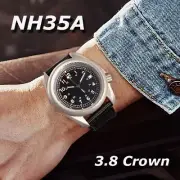 40mm Tandorio Black Pilot Dial H35A Automatic Men Watch 3.8 Crown Date Window