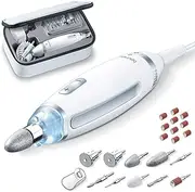 Beurer MP62 Professional Nail Drill Kit, Portable Electric File Machine with 10 Attachments & 10 Sanding Bands, Efile Dremel for Acrylic Gel Manicure and Pedicure, LED Light, with Storage Case, MP62