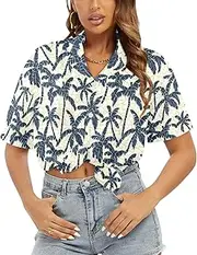 [Generic] Women's Short Sleeve T Shirt, Comfy Button Down T-Shirt,Soft Beach Summer Tops Blouses, Palm Island Mosaics-64