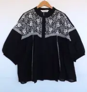 Virtuelle Taking Shape Top 16 Womens Black White Embroidered Button Up Cotton TS