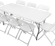 Plastic Folding Table Set with White Folding Chairs - Ideal for Picnics, Events, Training, and Outdoor Activities(9 Pieces)