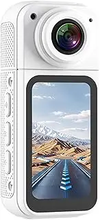 1080P Thumb Action Camera, 2.7K 180° Lens Angle Wearable Pocket Vlogging Camera with Magnetic Mount, POV Recording Worn Cam for Travel, Cycling, Pet Walking (White)